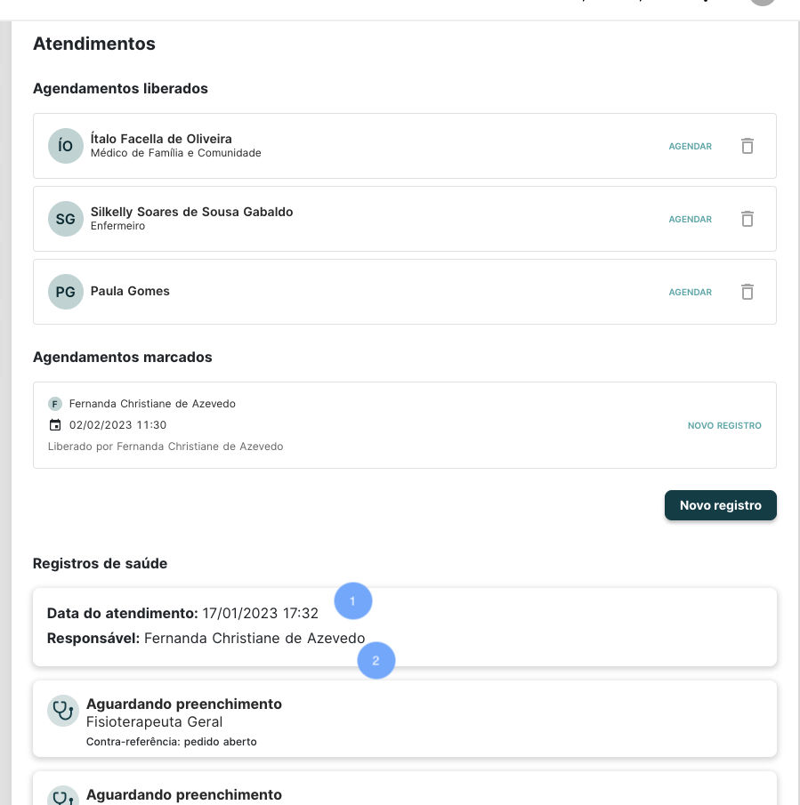 Tela de visualização da lista de atendimento