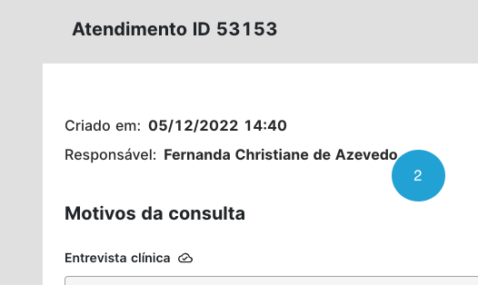 Cabeçalho de atendimento que identifica o profissional responsável